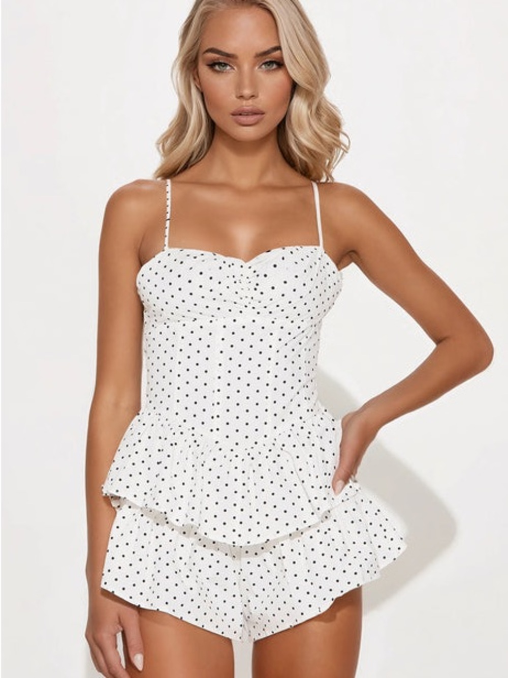 NWT Fashion Nova White Polka Dot Spaghetti Strap Romper